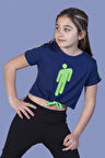 Toontoy Kız Çocuk Crop Model Baskılı Taş İşlemeli Tişört