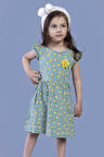 Toontoy Kız Çocuk Komple Ananas Baskılı Çiçek Aksesuarlı Elbise