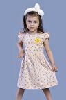 Toontoy Kız Çocuk Komple Ananas Baskılı Çiçek Aksesuarlı Elbise