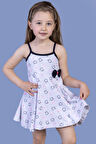 Toontoy Kız Çocuk Kedi Desenli Fiyonk Detaylı Volanlı Elbise