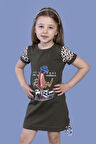 Toontoy Kız Çocuk Leopar Detaylı Baskılı Elbise