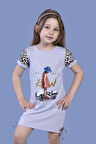 Toontoy Kız Çocuk Leopar Detaylı Baskılı Elbise