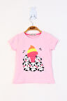 Toontoy Kız Çocuk Baskılı Çevirmeli Pul Detaylı Tişört