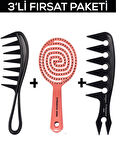 Fontenay Profesyonel 3 Boyutlu Açma Tarama Tarak Saç Fırçası + Antistatik Tarak 043 ve 044 3'Lü Set