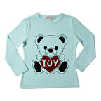 Toontoy Kız Çocuk T-Shirt Ayıcık Baskı Pul Nakış