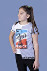 Toontoy Kız Çocuk Paris Baskılı Şeritli Tişört