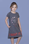 Toontoy Kız Çocuk  I Want It All Baskılı Elbise