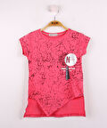 Toontoy Kız Çocuk Göğsü Şerit Aksesuarlı Tişört