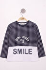 Toontoy Kız Çocuk Kareli Kumaşlı Smile Baskılı T-Shirt
