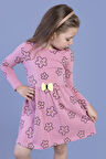 Toontoy Kız Çocuk Çiçek Desenli Fiyonk Detaylı Elbise