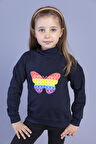 Toontoy Kız Çocuk Pamuklu Balıkçı Yaka Popıt Desenli Sweatshirt