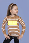 Toontoy Kız Çocuk Çizgi Desenli Baskılı Sweatshirt