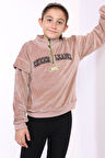Toontoy Kız Çocuk Fermuar Detaylı Nakışlı Kadife Sweatshirt