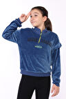 Toontoy Kız Çocuk Fermuar Detaylı Nakışlı Kadife Sweatshirt