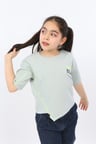 Toontoy Kız Çocuk Baskılı Bisiklet Yaka Kısa Kollu Asimetrik Tişört