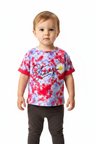Toontoy Kız Çocuk Bisiklet Yaka Kol Ucu Katlamalı Kısa Kollu Batik Desenli Baskılı Tişört  TKSS25TS11248