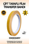 Premium Süper Tutuş Güçlü Şeffaf PP Özellikli Çift Taraflı Film Transfer Bant 6mmx100mt - 5 Adet