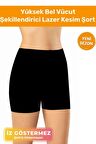 Vücut Şekillendirici İncelten Push Up Lazer Kesim Toparlayıcı Yüksek Bel Şort Siyah Korse