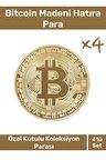 Özel Kutulu Hediyelik Kripto Hatıra Koleksiyon Bitcoin Madeni Para Altın Rengi 4'lü Set