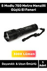 Profesyonel Üretim 750 Metre Menzilli Şarjlı Beyaz Işık 5 Modlu 3000 Lümen Güçlü El Feneri