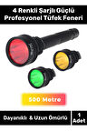 Premium 500 Metre Menzilli Beyaz Sarı Kırmızı Yeşil Aydınlatma Şarjlı Güçlü Profesyonel Tüfek Feneri