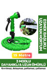 Premium Dolaşmaz Kırılmaz 7 Kademe Uzayan Bahçe Sulama Araç Yıkama Tabancalı 15 Metre Sihirli Hortum