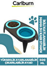 Premium Ayarlanabilir Yükseklik Kedi Köpek İkili Katlanabilir Evcil Hayvan Mama Su Kabı Standı 500Ml