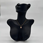 Çelik Pembe Zirkon Taşlı Prenses Model Kalp Kolye  - Gold