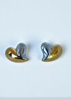 Altın Ve Gümüş Renk Kalp Figürlü  Küpe (Çift) 