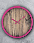 Rakamsız Ahşap Görünümlü Pembe Çerçeveli Sessiz Akar 30 Cm Duvar Saati