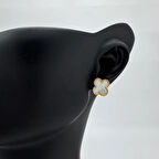 Çelik Gold Beyaz Yonca Detay Trend Küpe - Gold