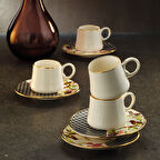 Sandro Moreno 1453 Tropikal Double Yüzük Gold 12 Parça 6 Kişilik Kahve Fincan Takımı 120 ml