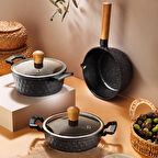 Aryıldız Nevada Midi 5 Parça Siyah Tencere Seti