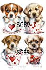 Sevgililer Günü Serisi SG89 Fincanda Köpekler Pirinç Dekopaj 30x42