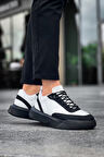 Pabucmarketi Bağcıklı Erkek Spor Ayakkabı BEYAZ SİYAH (SİYAH TABAN)