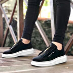 Pabucmarketi Fermuarlı Erkek Ayakkabı SİYAH (BEYAZ TABAN)