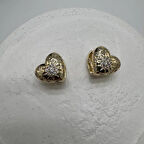 Özel Seri Vintage Model Taşlı Kalp Küpe - Gold