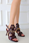 Pabucmarketi Bordo Rugan Topuklu Kadın Sandalet