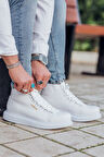 Pabucmarketi Bağcıklı Erkek Sneaker Bot Beyaz