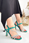 Pabucmarketi Yeşil Saten Kadın Topuklu Sandalet