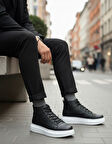 Pabucmarketi Bağcıklı Erkek Sneaker Bot SİYAH (BEYAZ TABAN)
