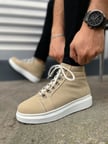 Pabucmarketi Krem Süet Bağcıklı Erkek Sneaker Bot