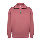 Unisex Relax Fit Rahat Kesim Pamuklu Yarım Fermuarlı Dik Yaka Sweatshirt