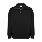 Unisex Relax Fit Rahat Kesim Pamuklu Yarım Fermuarlı Dik Yaka Sweatshirt