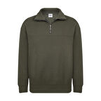 Unisex Relax Fit Rahat Kesim Pamuklu Yarım Fermuarlı Dik Yaka Sweatshirt