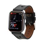 Apple Watch Uyumlu Deri Kordon 42-44-45mm RST1 Siyah