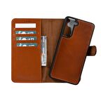 Samsung Galaxy S21 FE Uyumlu Deri Cüzdanlı Kılıf RST2EF Taba