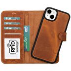 Apple iPhone 15 Plus Uyumlu Deri Cüzdanlı Kılıf MWWN G19 Taba