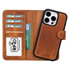 Apple iPhone 15 Pro Uyumlu Deri Cüzdanlı Kılıf MWWN G19 Taba