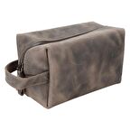 Eve Deri Makyaj Çantası, Large Ölçü, Antik Koyu Kahve